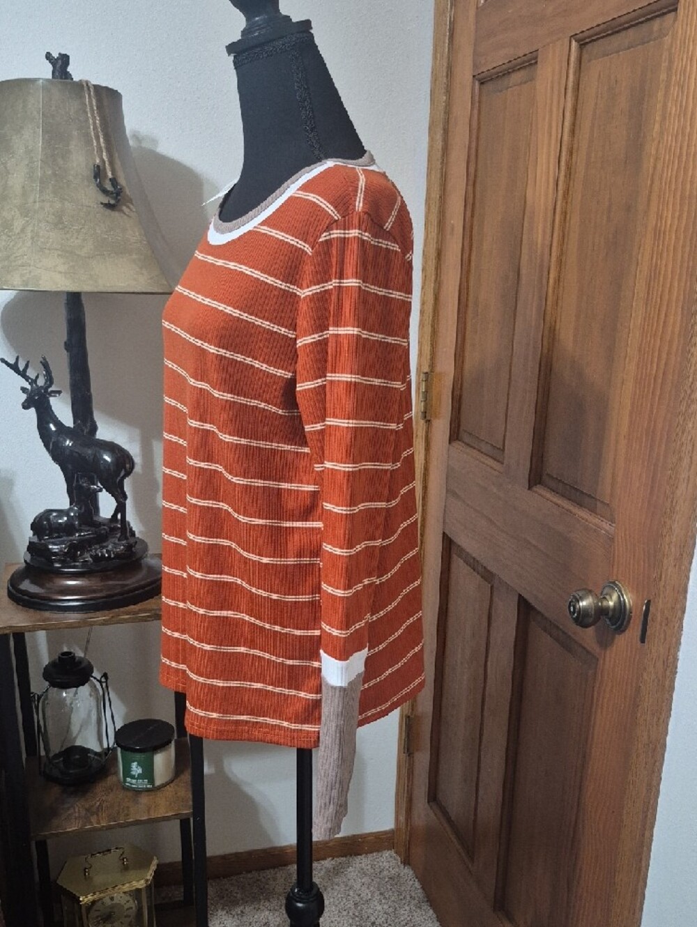 BellanBlue Rust Orange Striped Ribbed Women’s Top - Picture 2 of 9